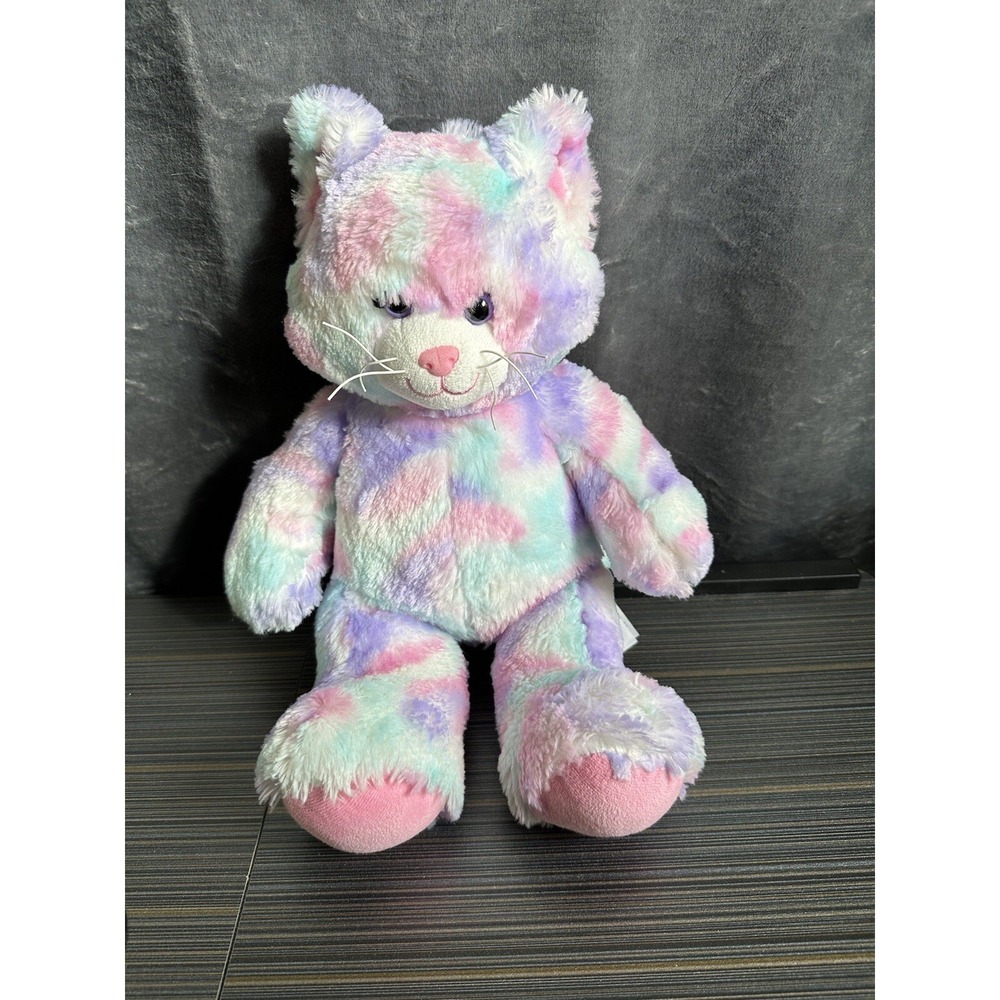 Build A Bear Tie-Dye Kitty Cat 16" Soft Plush Pastel Stuffed Animal‎ Pink Purple